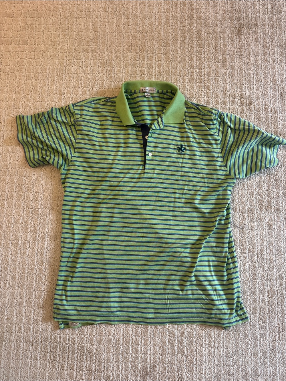 Peter Millar Green Striped Polo w Waynesborough Logo